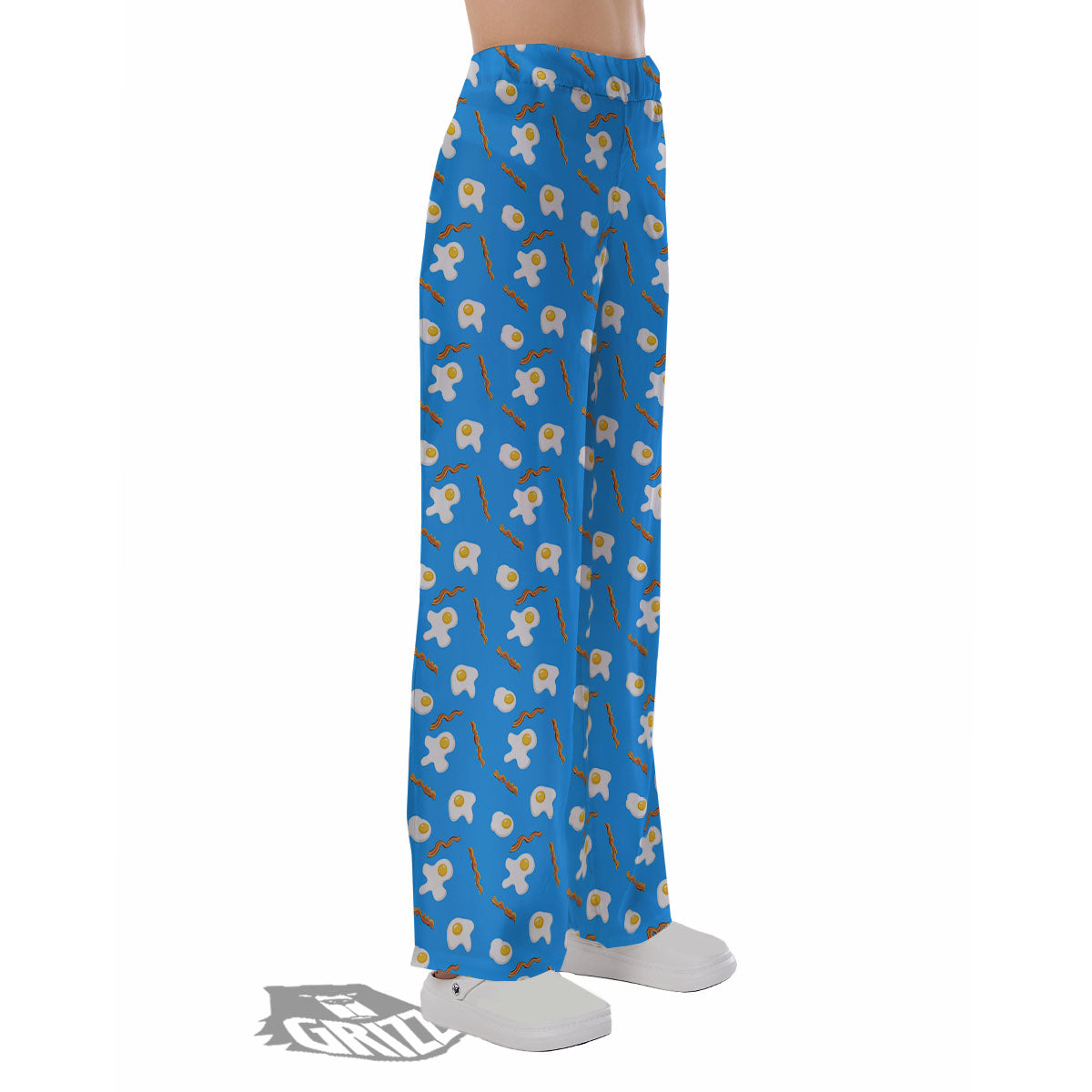 Blue Bacon And Fried Egg Print Pattern Pajama Pants-grizzshop