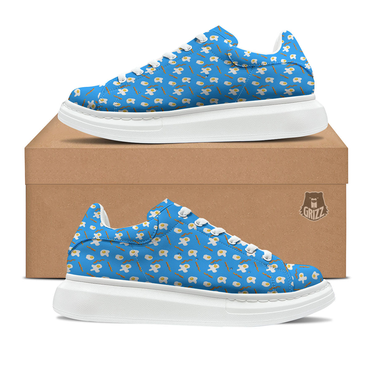 Blue Bacon And Fried Egg Print Pattern Platform Shoes-grizzshop