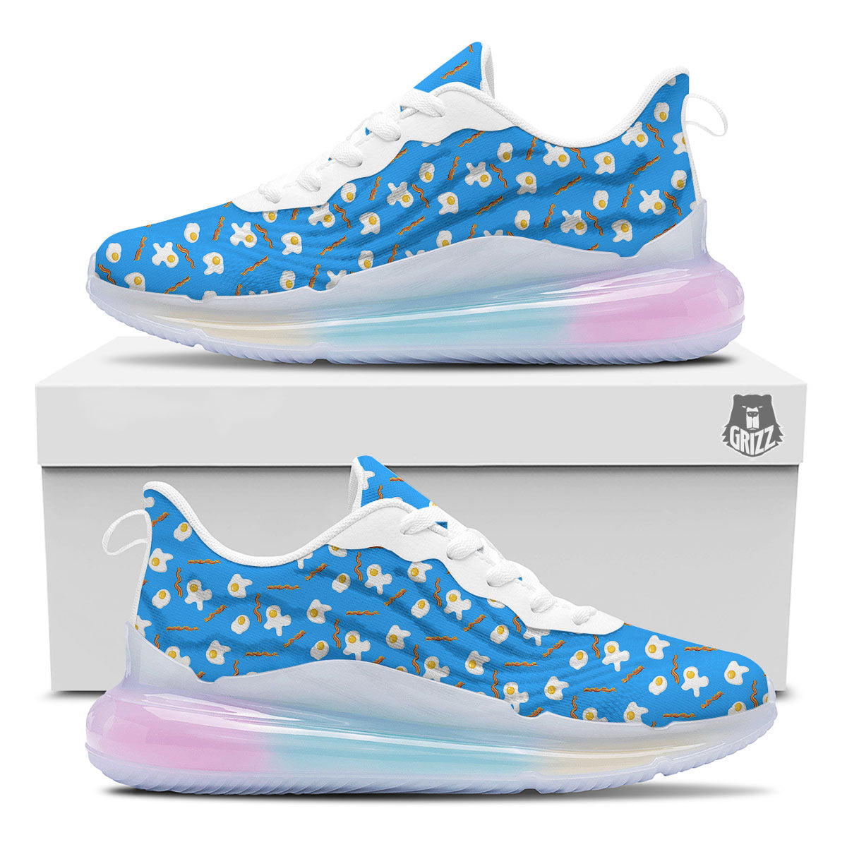 Blue Bacon And Fried Egg Print Pattern Running Sneakers-grizzshop