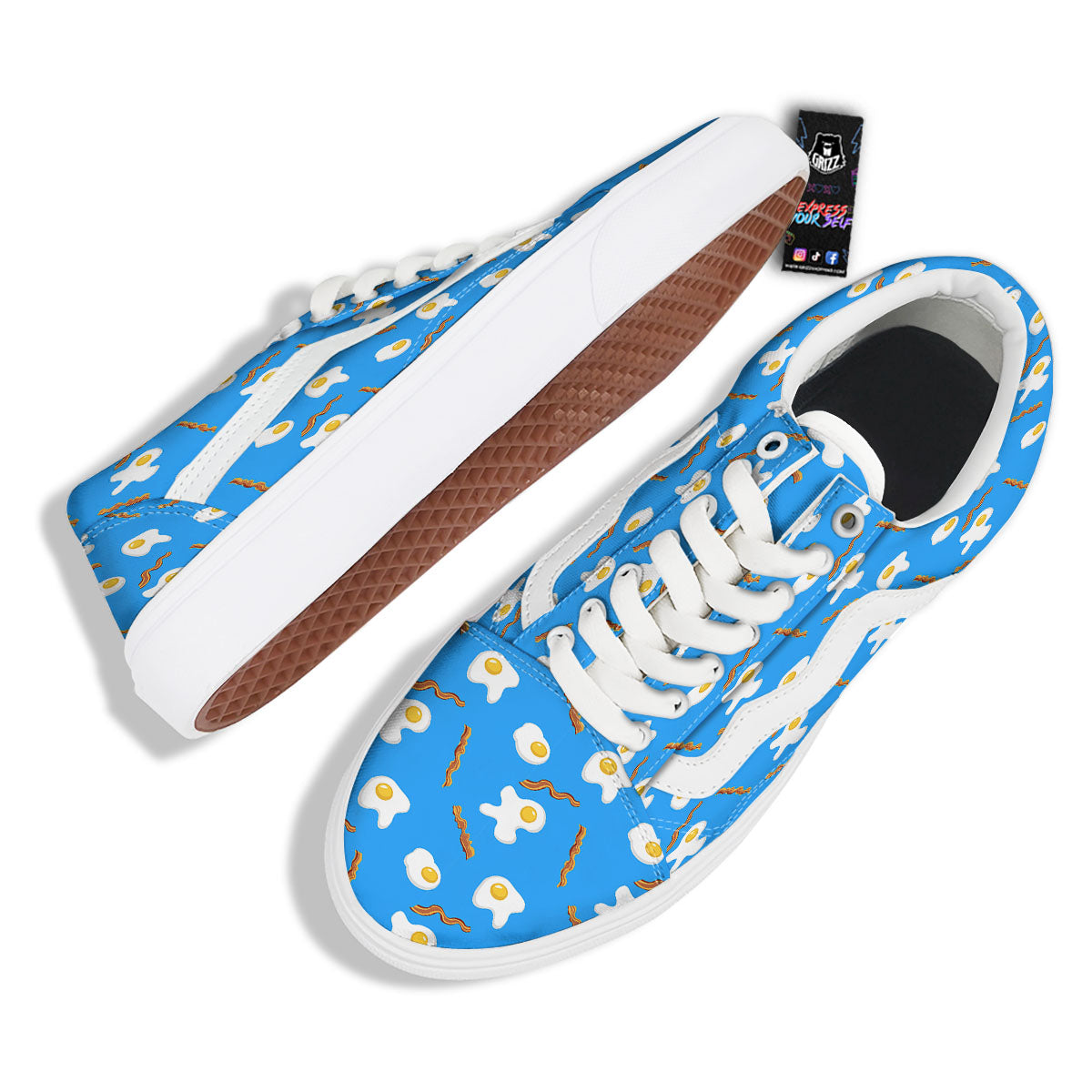 Blue Bacon And Fried Egg Print Pattern Skate Shoes-grizzshop