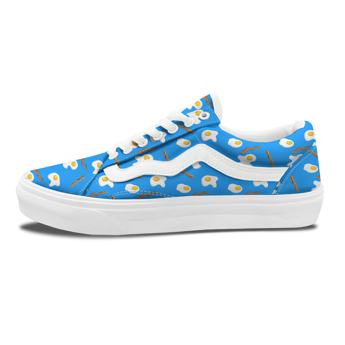Blue Bacon And Fried Egg Print Pattern Skate Shoes-grizzshop