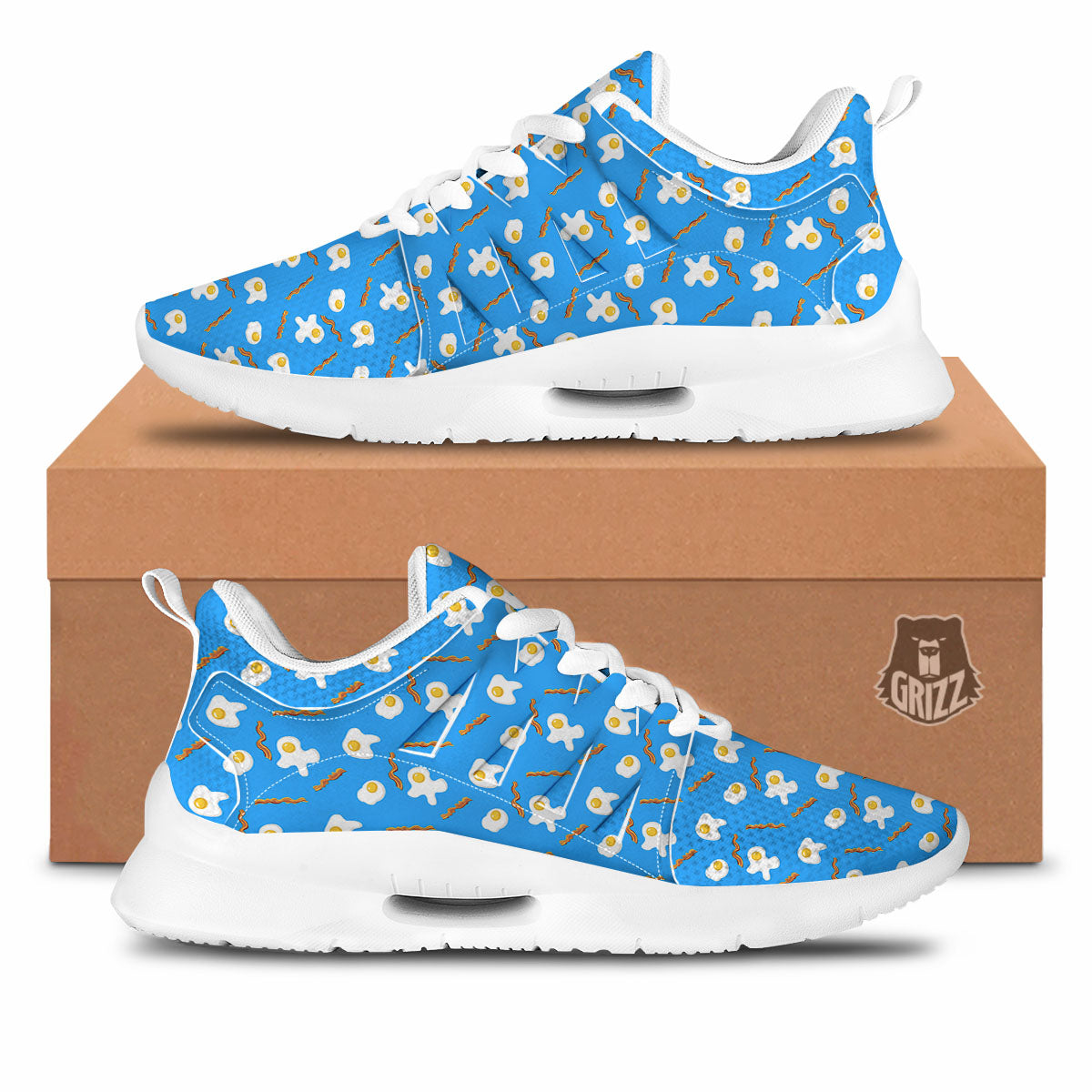 Blue Bacon And Fried Egg Print Pattern Tennis Shoes-grizzshop