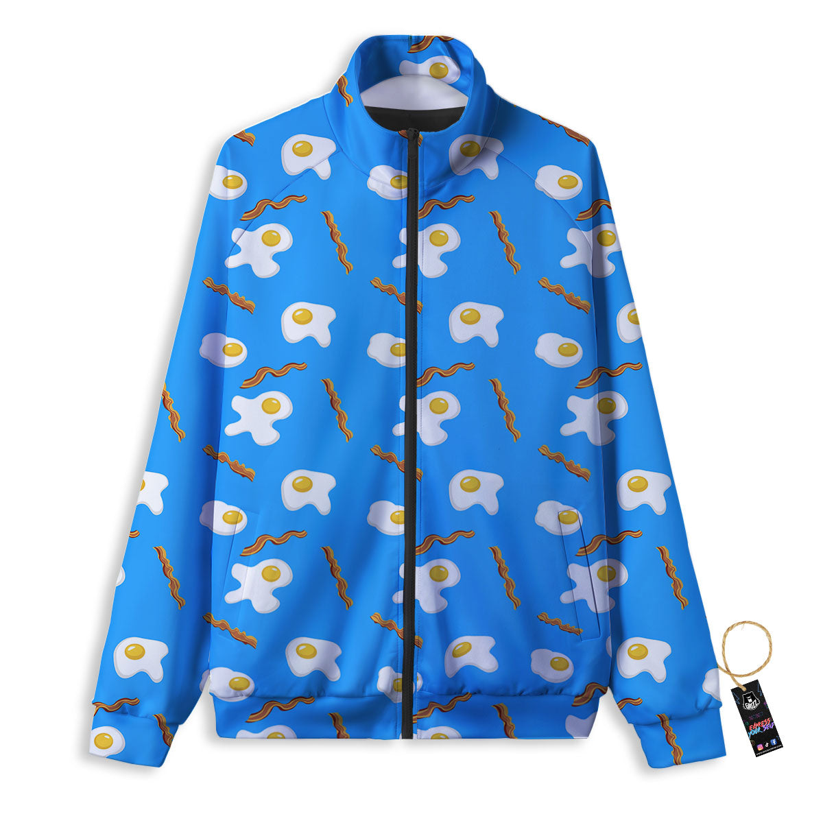 Blue Bacon And Fried Egg Print Pattern Track Jacket-grizzshop