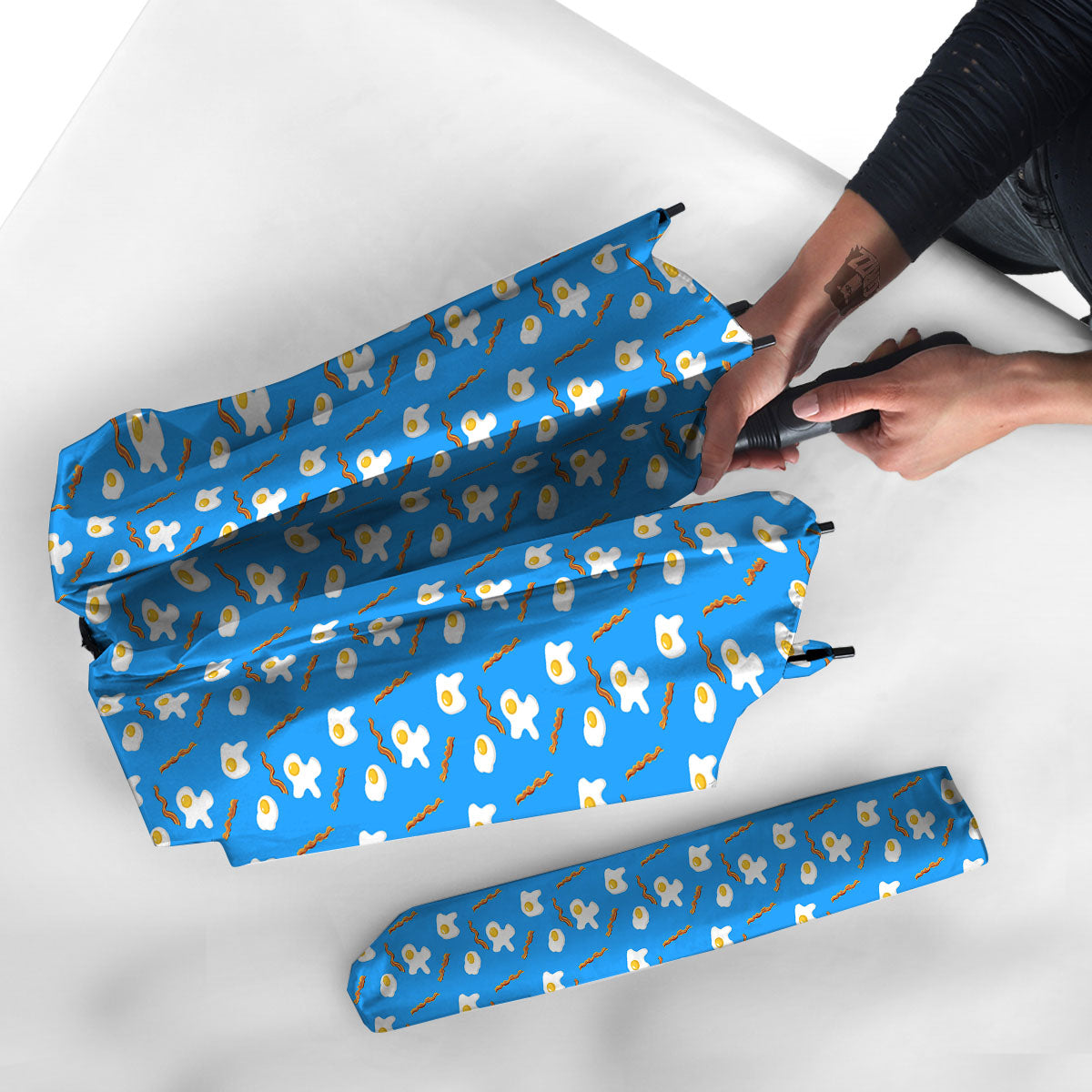 Blue Bacon And Fried Egg Print Pattern Umbrella-grizzshop