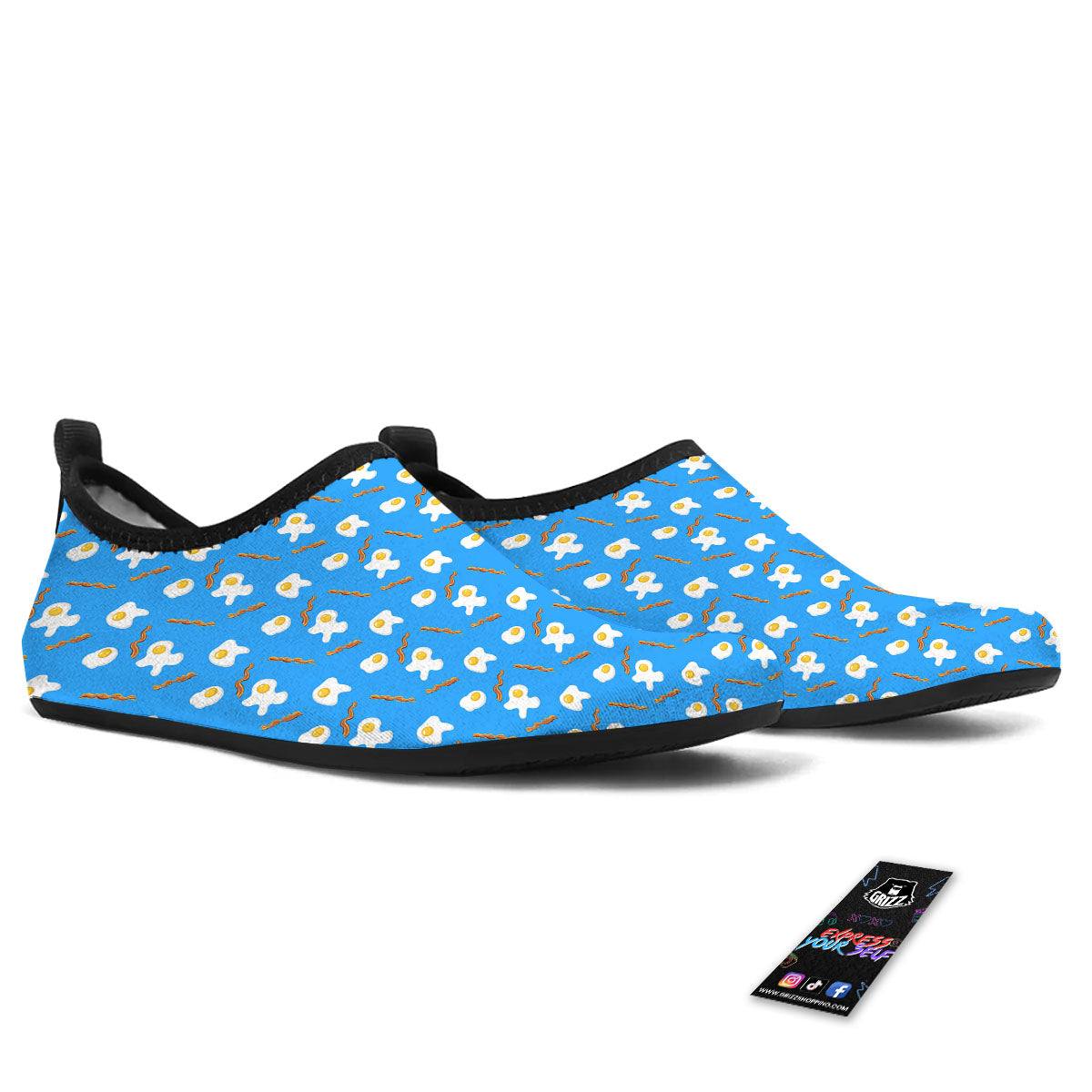 Blue Bacon And Fried Egg Print Pattern Water Shoes-grizzshop