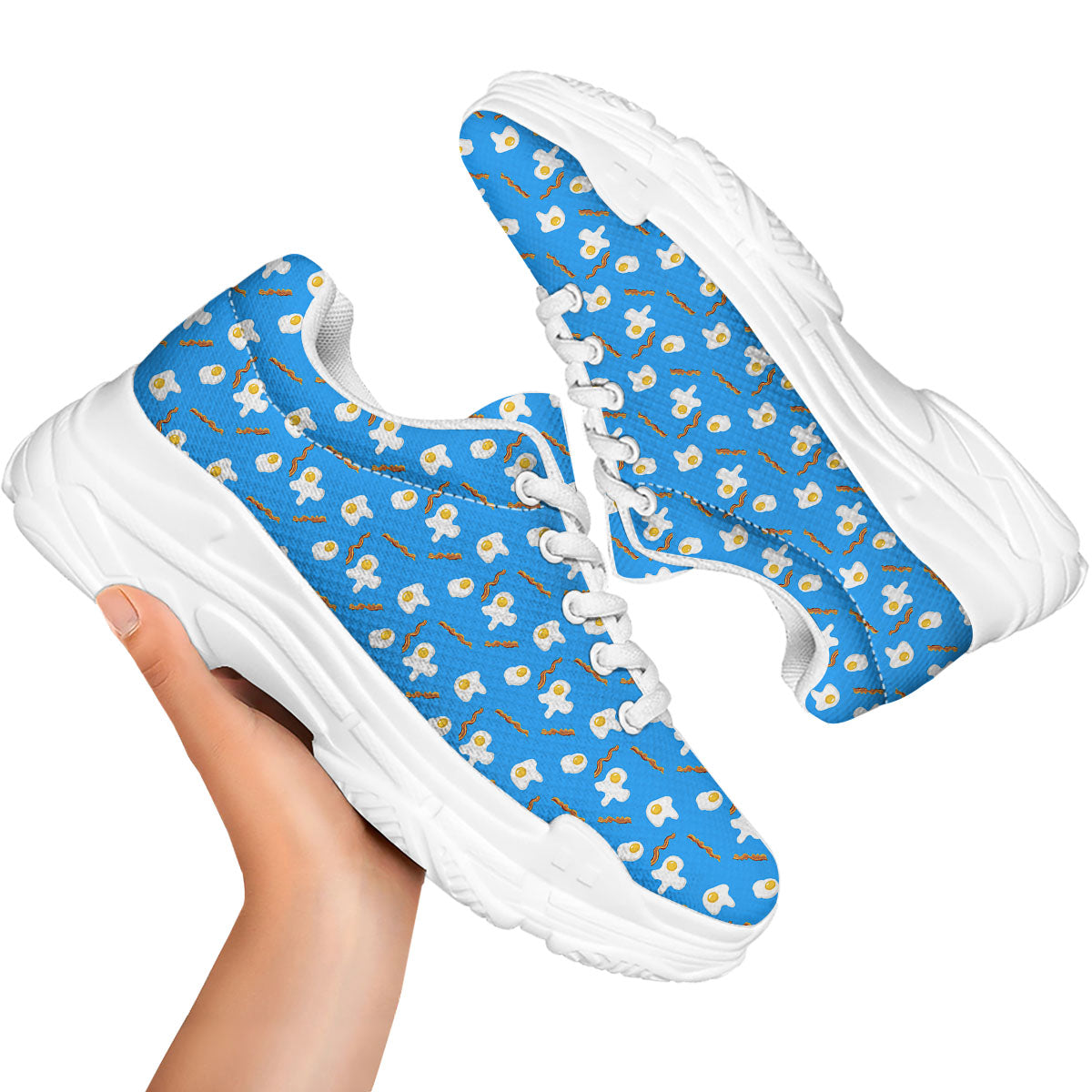 Blue Bacon And Fried Egg Print Pattern White Chunky Shoes-grizzshop