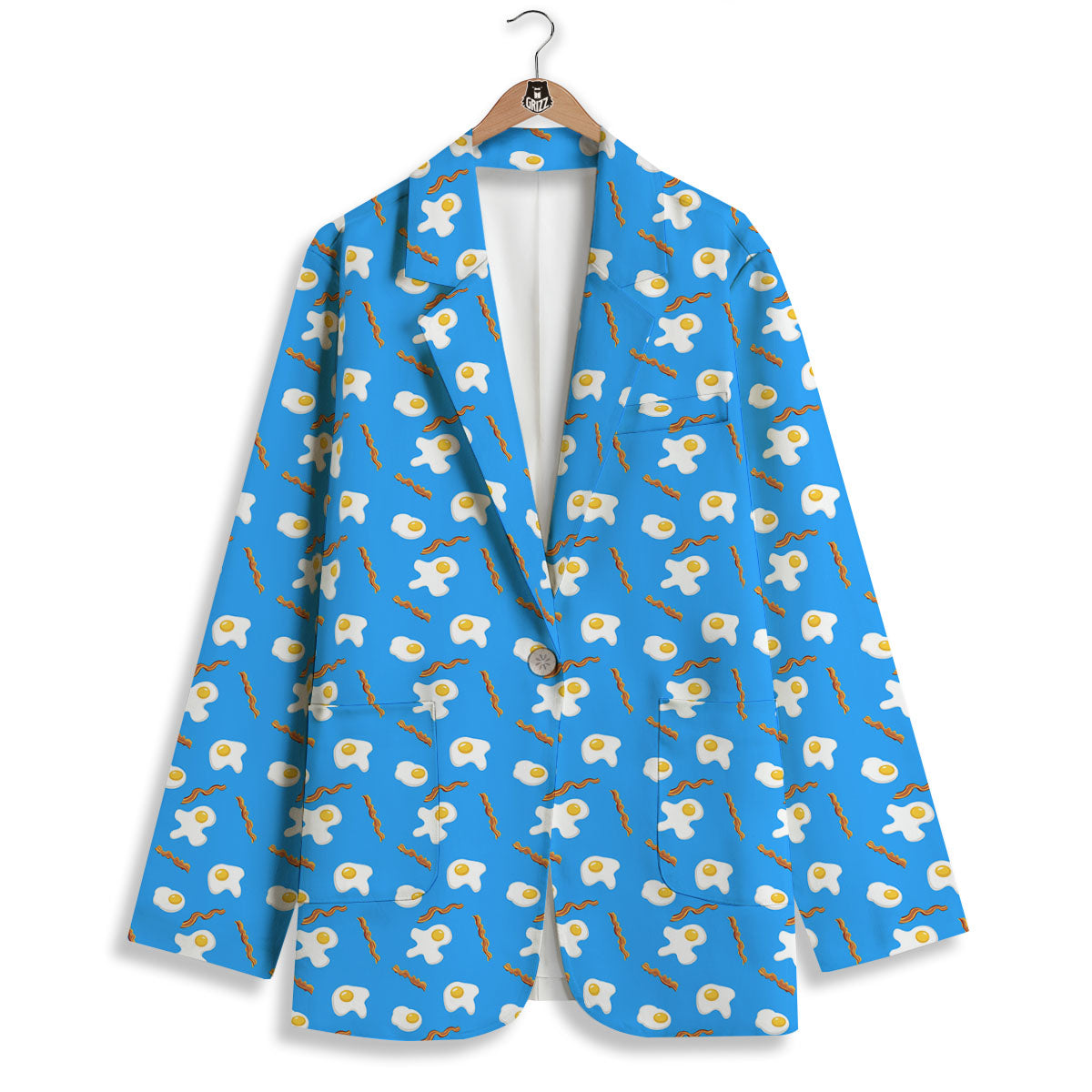 Blue Bacon And Fried Egg Print Pattern Women's Blazer-grizzshop