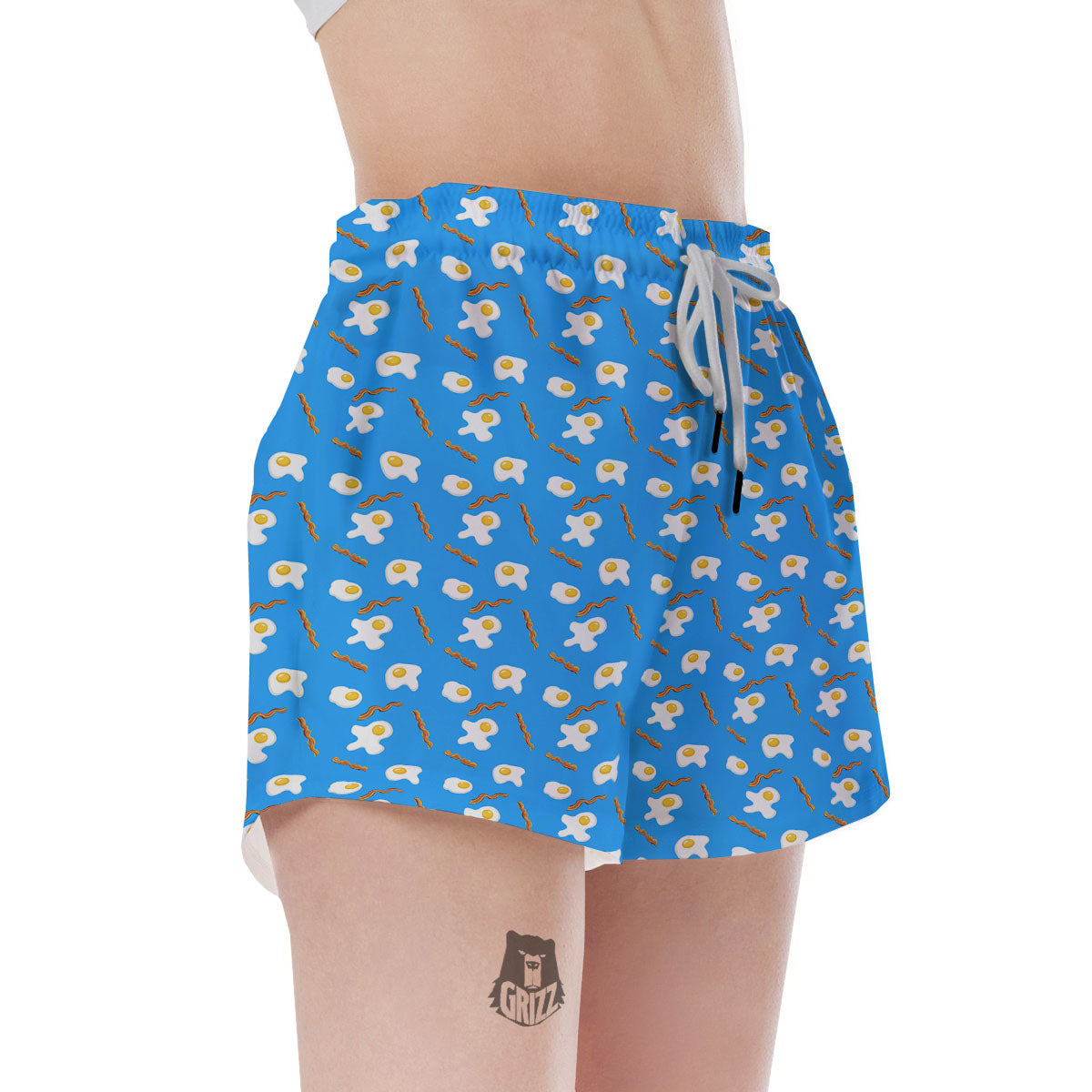 Blue Bacon And Fried Egg Print Pattern Women's Shorts-grizzshop