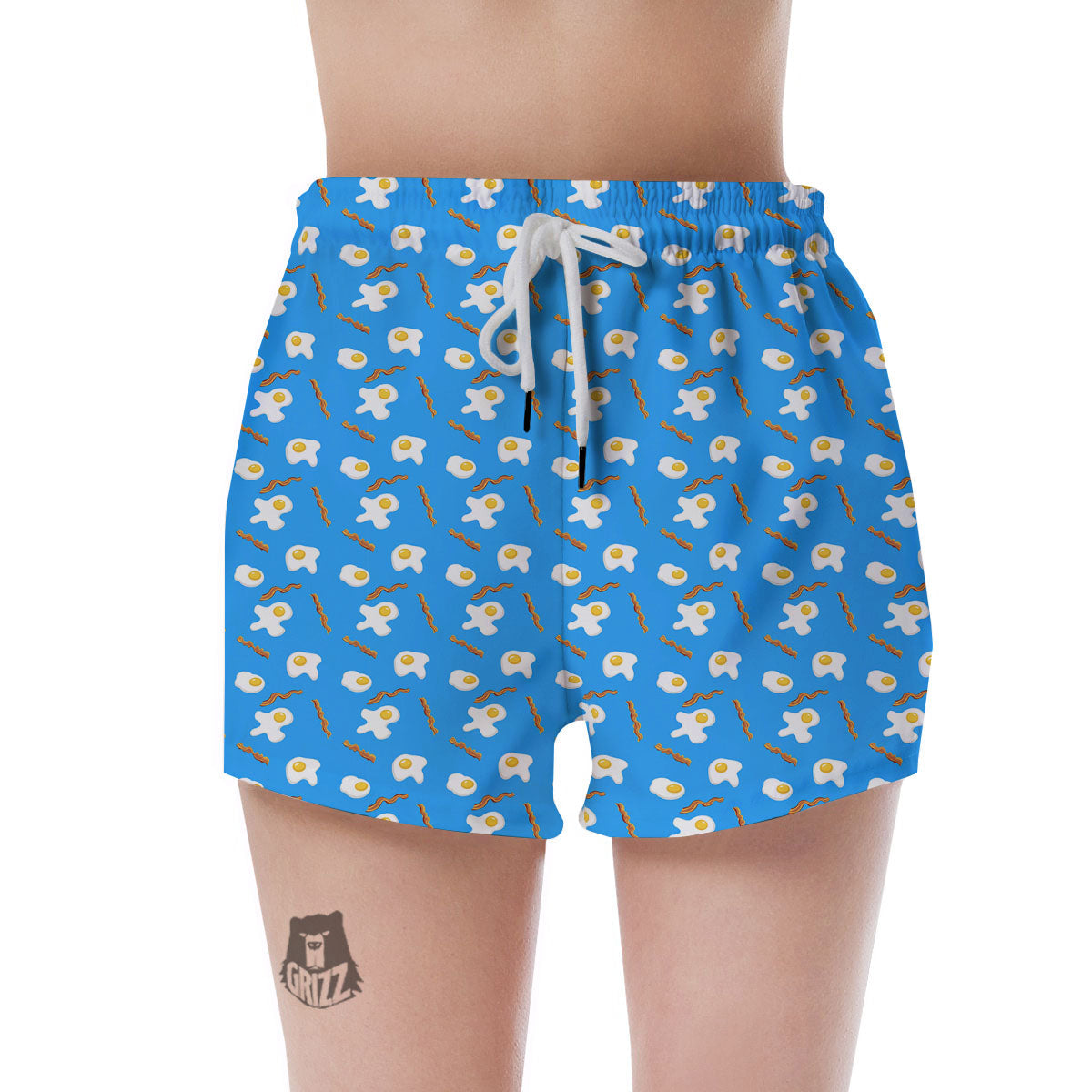 Blue Bacon And Fried Egg Print Pattern Women's Shorts-grizzshop