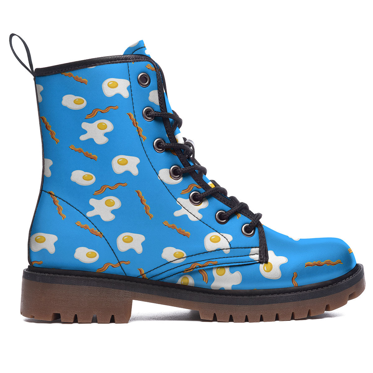 Blue Bacon And Fried Egg Print Pattern Work Boots-grizzshop
