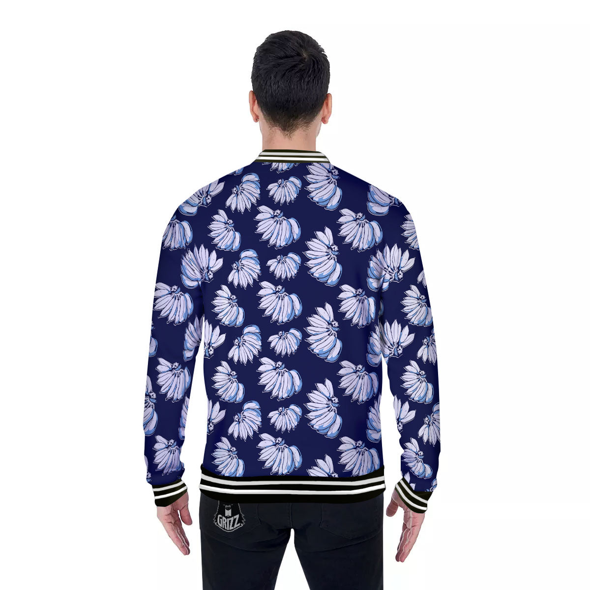 Blue Banana Retro Print Pattern Baseball Jacket-grizzshop