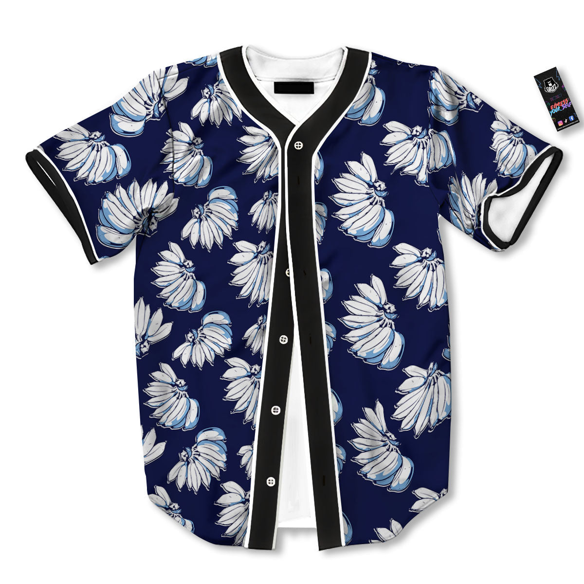Blue Banana Retro Print Pattern Baseball Jersey-grizzshop