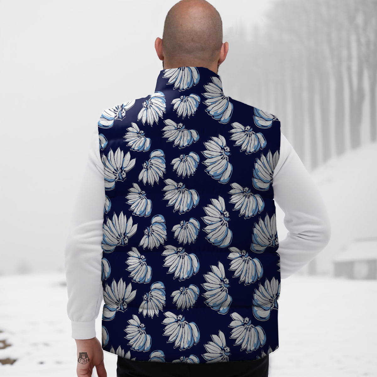 Blue Banana Retro Print Pattern Down Vest
