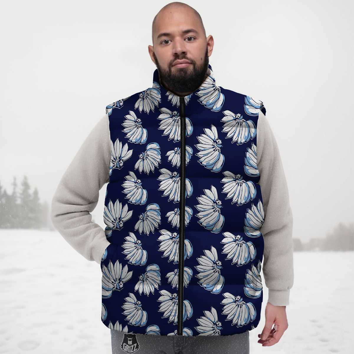 Blue Banana Retro Print Pattern Down Vest