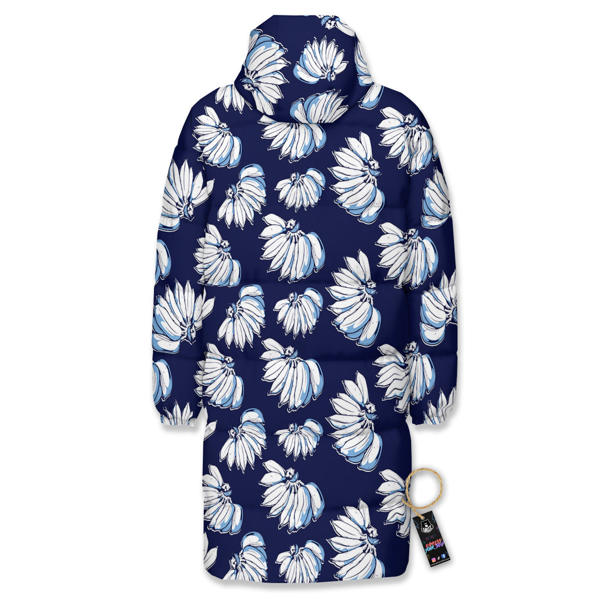 Blue Banana Retro Print Pattern Long Down Jacket-grizzshop