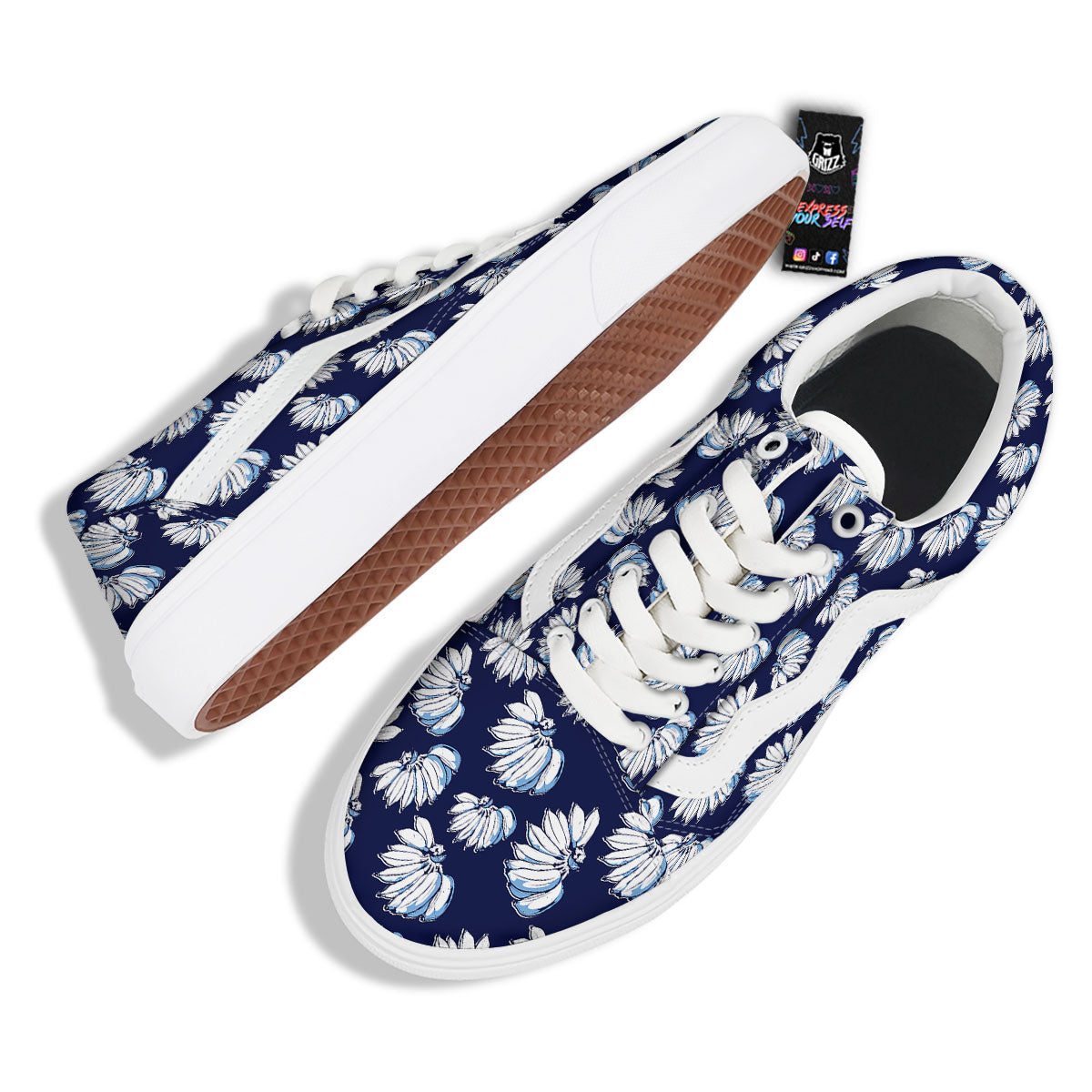 Blue Banana Retro Print Pattern Skate Shoes-grizzshop