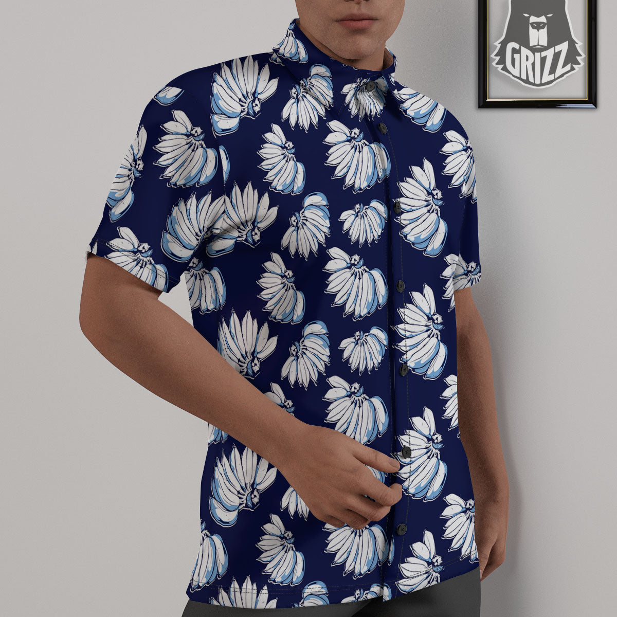 Blue Banana Retro Print Pattern Untucked Shirts-grizzshop