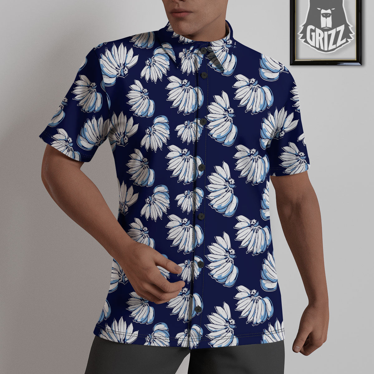 Blue Banana Retro Print Pattern Untucked Shirts-grizzshop