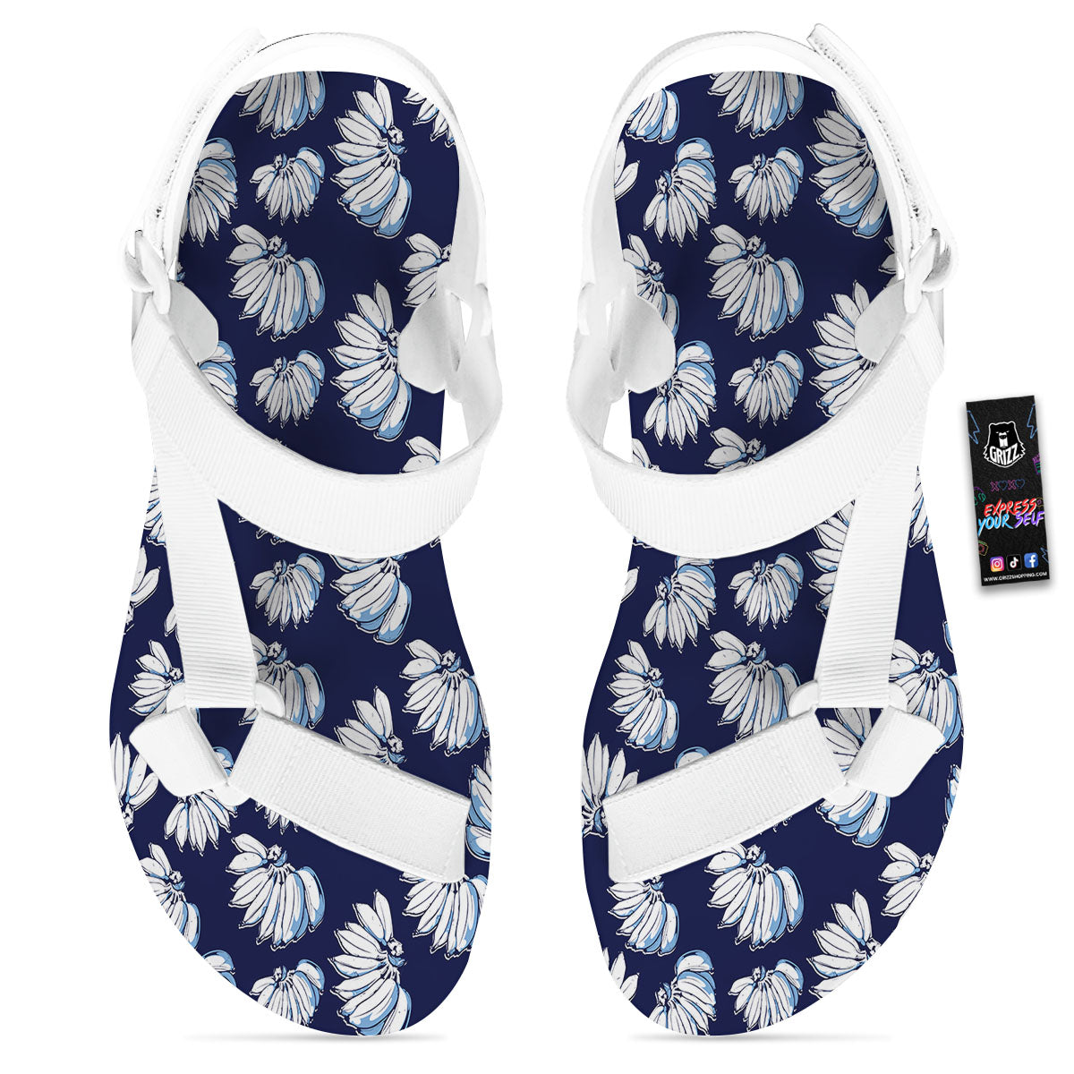 Blue Banana Retro Print Pattern White Open Toe Sandals-grizzshop