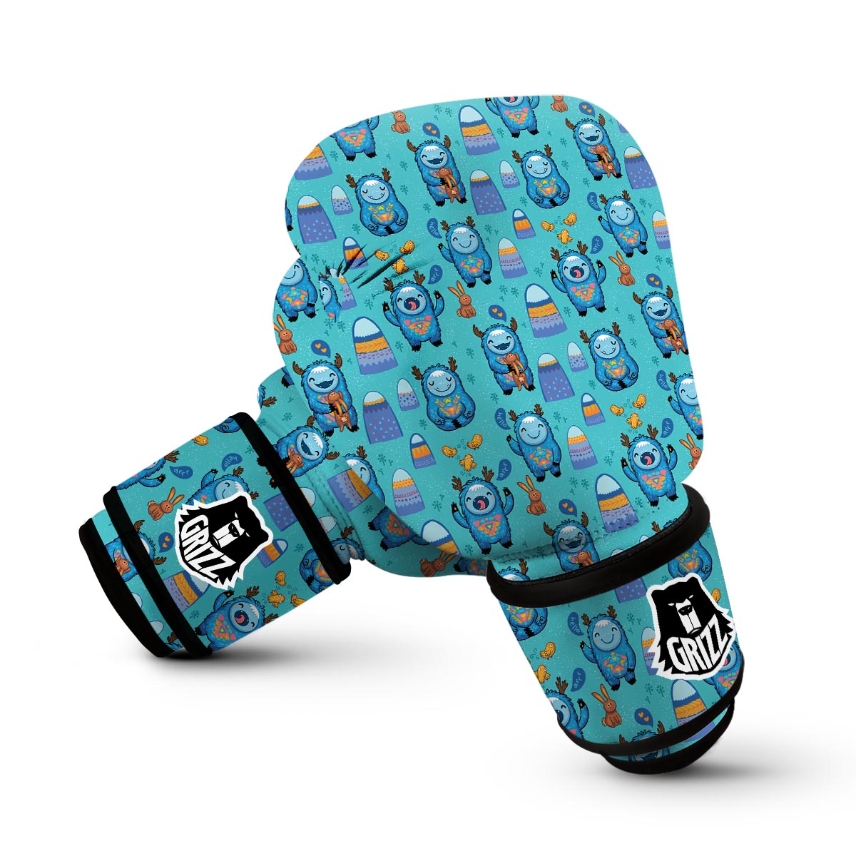 Blue Bigfoot Pattern Print Boxing Gloves-grizzshop