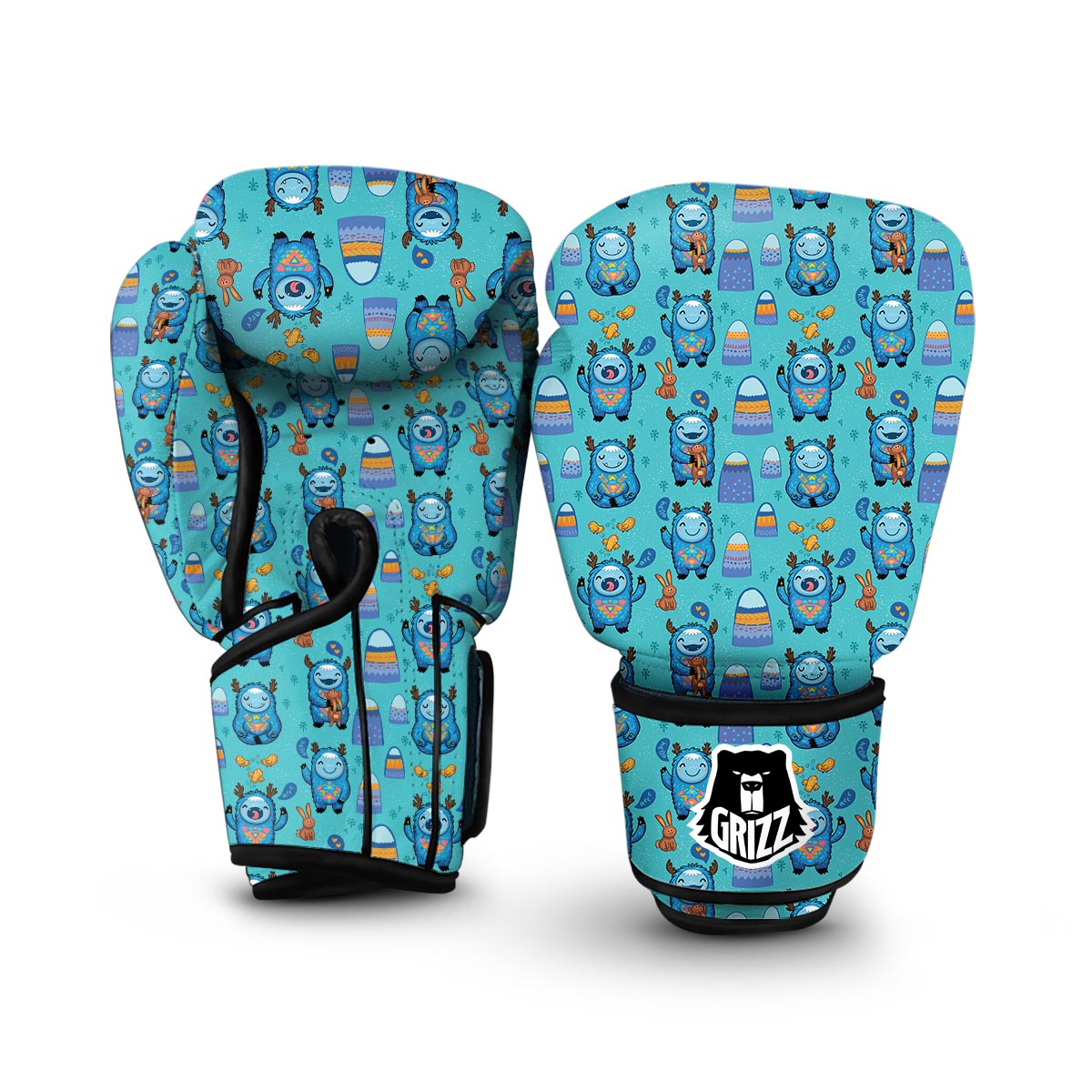 Blue Bigfoot Pattern Print Boxing Gloves-grizzshop