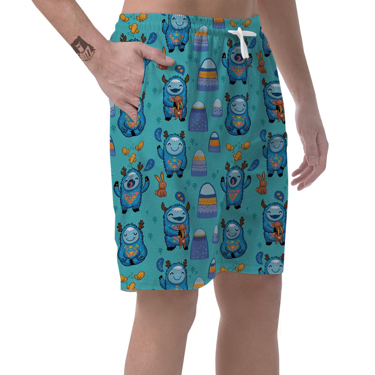 Blue Bigfoot Pattern Print Men's Shorts-grizzshop