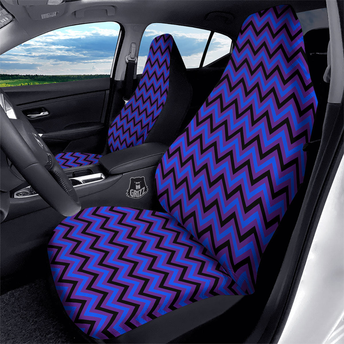 Blue Black And Purple Chevron Print Car Seat Covers-grizzshop