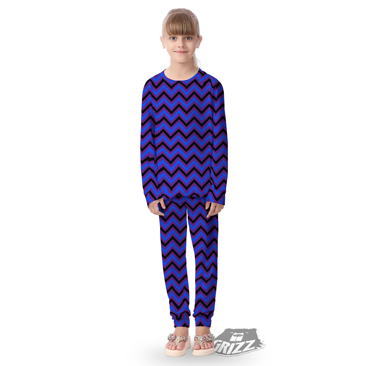 Blue Black And Purple Chevron Print Kid's Pajamas-grizzshop