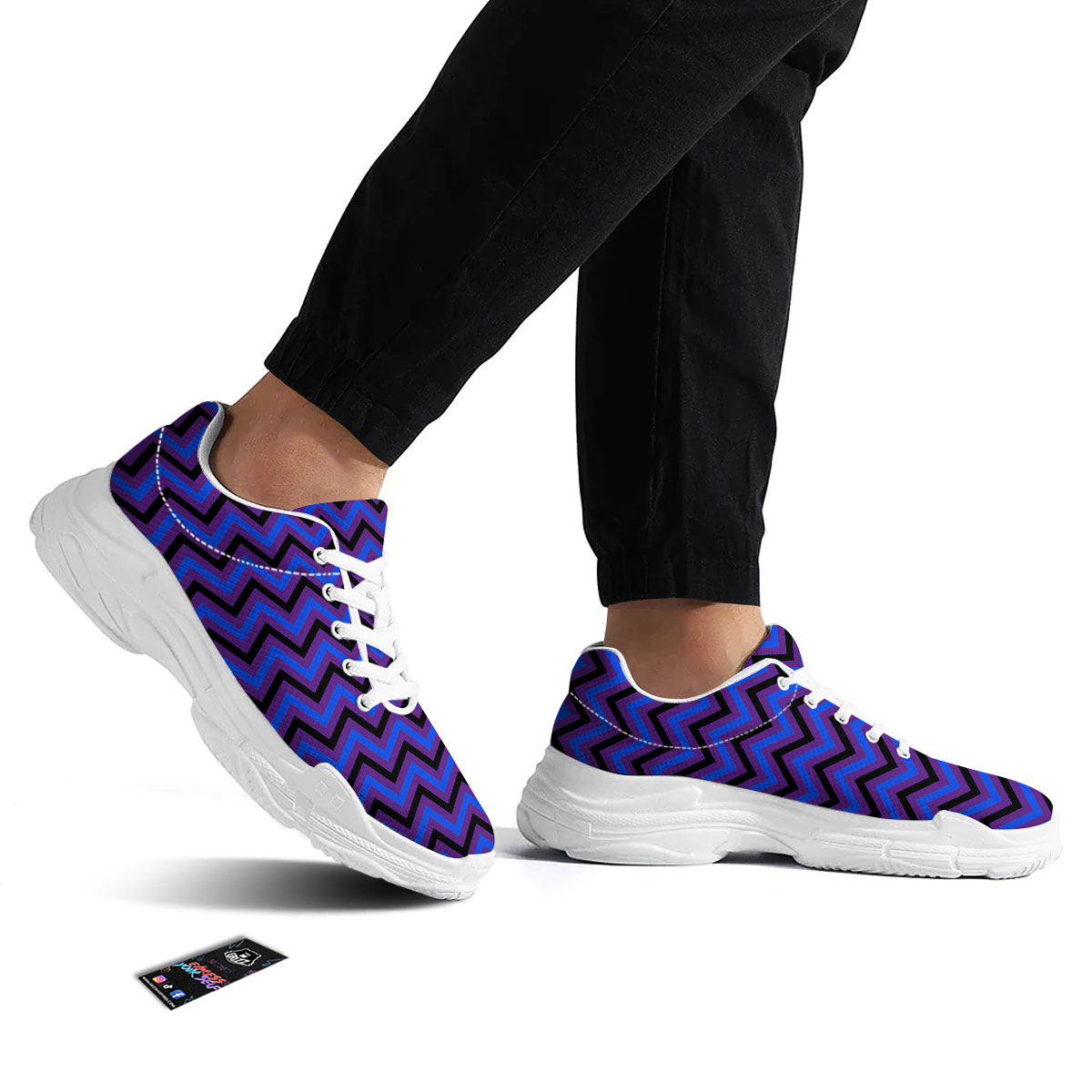 Blue Black And Purple Chevron Print White Chunky Shoes-grizzshop