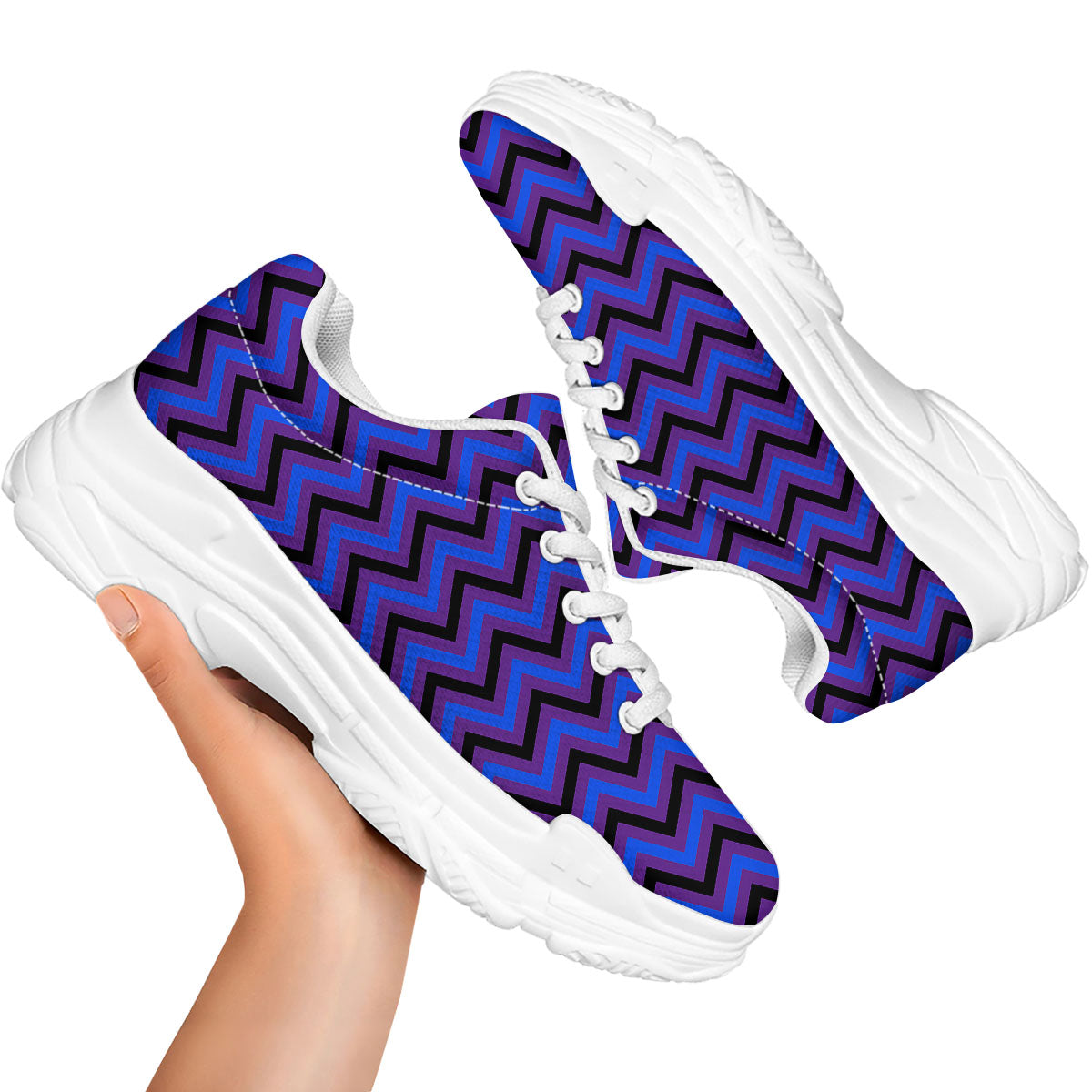 Blue Black And Purple Chevron Print White Chunky Shoes-grizzshop