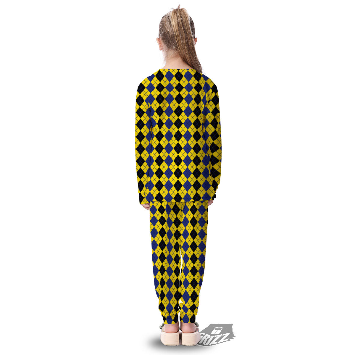 Blue Black And Yellow Argyle Print Kid's Pajamas-grizzshop
