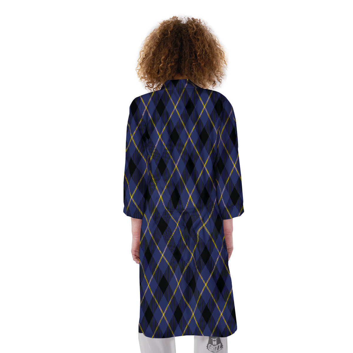 Blue Black And Yellow Plaid Print Kimono-grizzshop