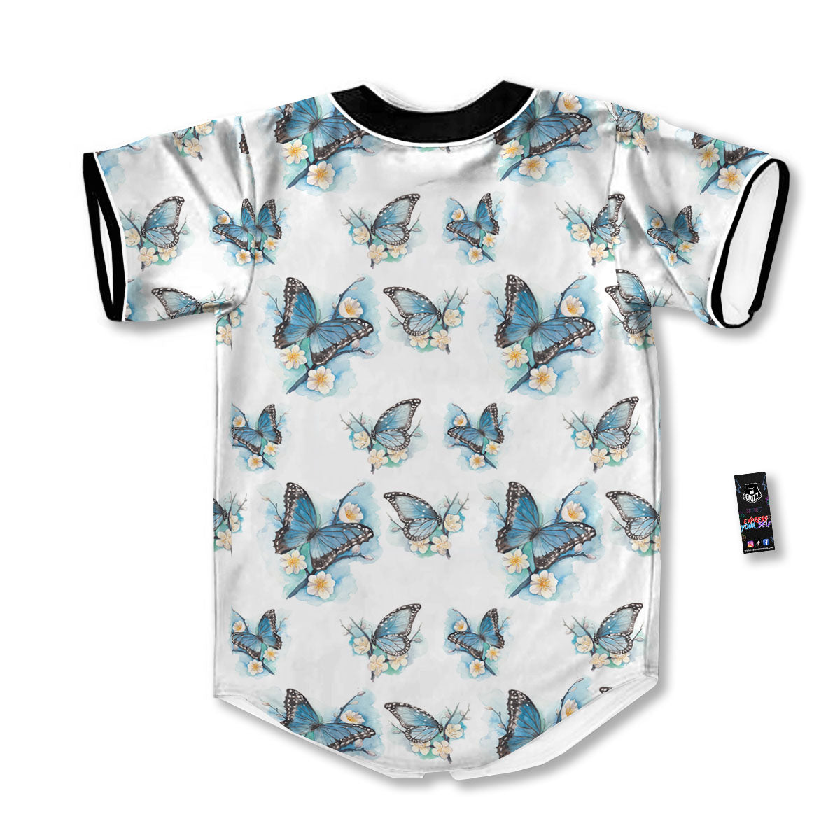 Blue Butterfly Blossom Print Pattern Baseball Jersey-grizzshop