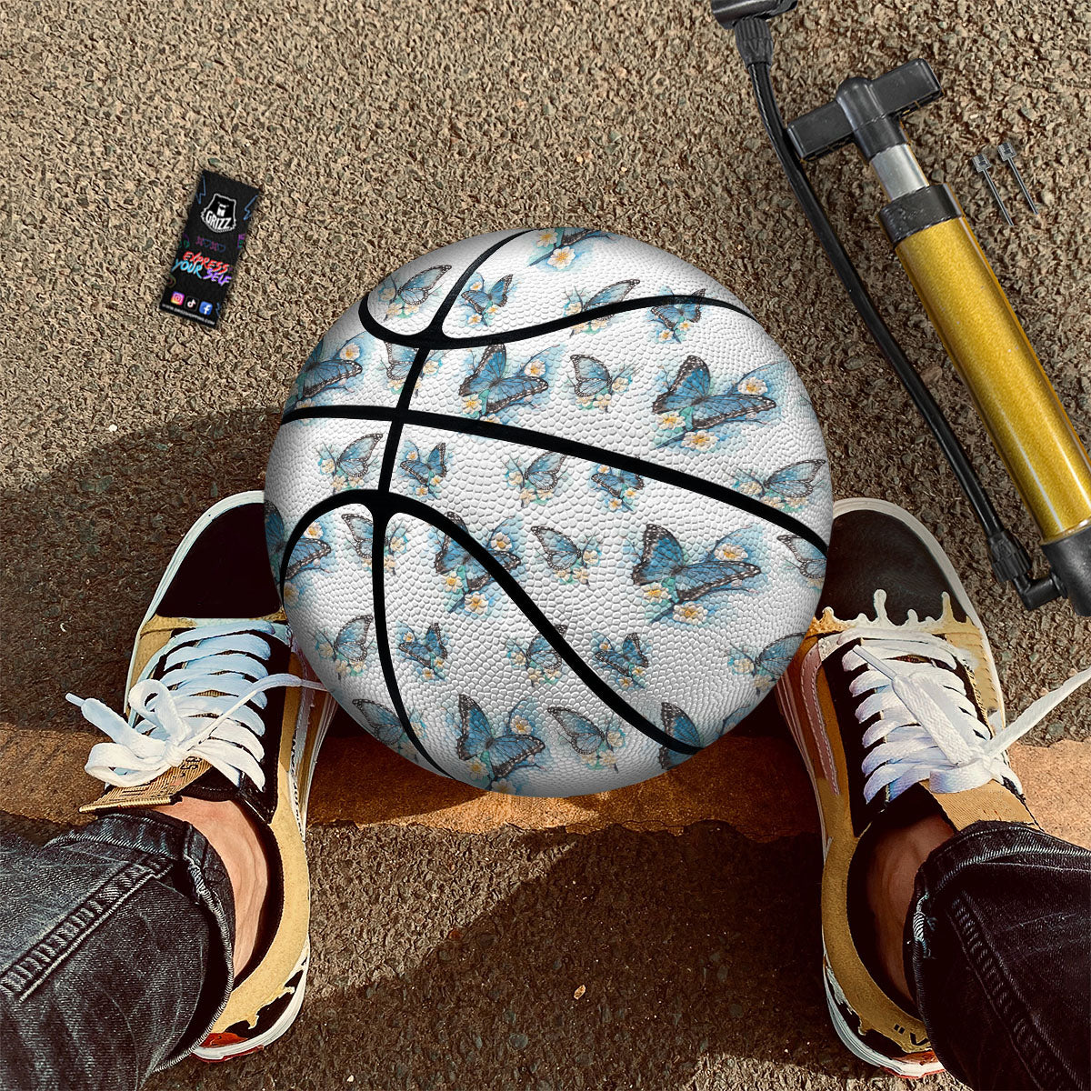 Blue Butterfly Blossom Print Pattern Basketball-grizzshop
