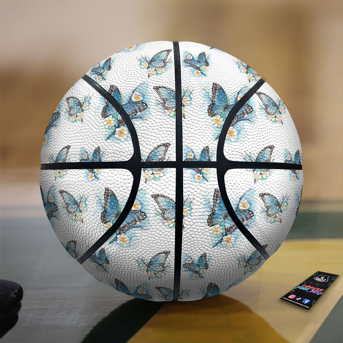 Blue Butterfly Blossom Print Pattern Basketball-grizzshop