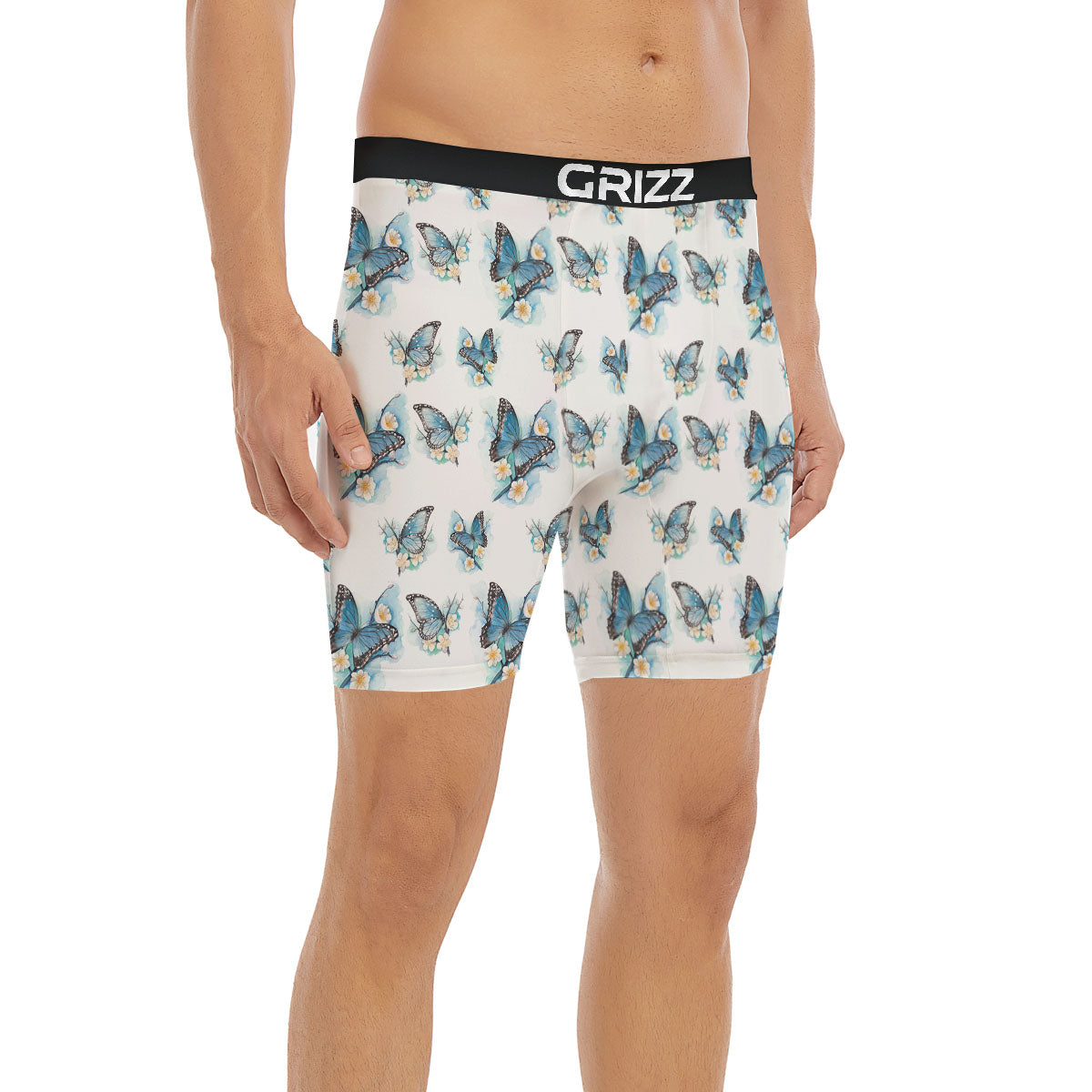 Blue Butterfly Blossom Print Pattern Boxer Briefs-grizzshop