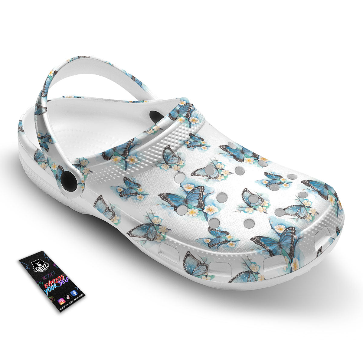 Blue Butterfly Blossom Print Pattern Clog-grizzshop