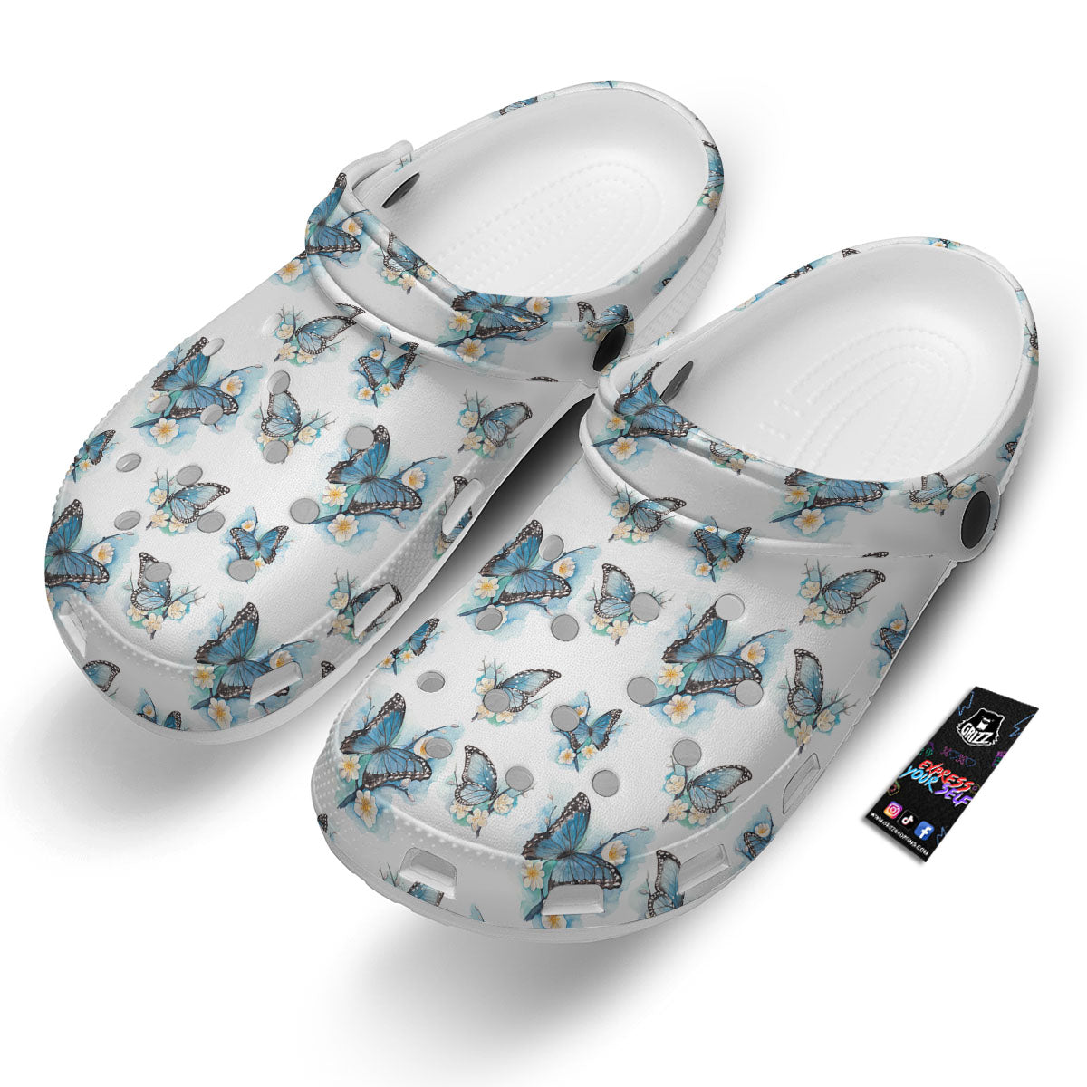 Blue Butterfly Blossom Print Pattern Clog-grizzshop
