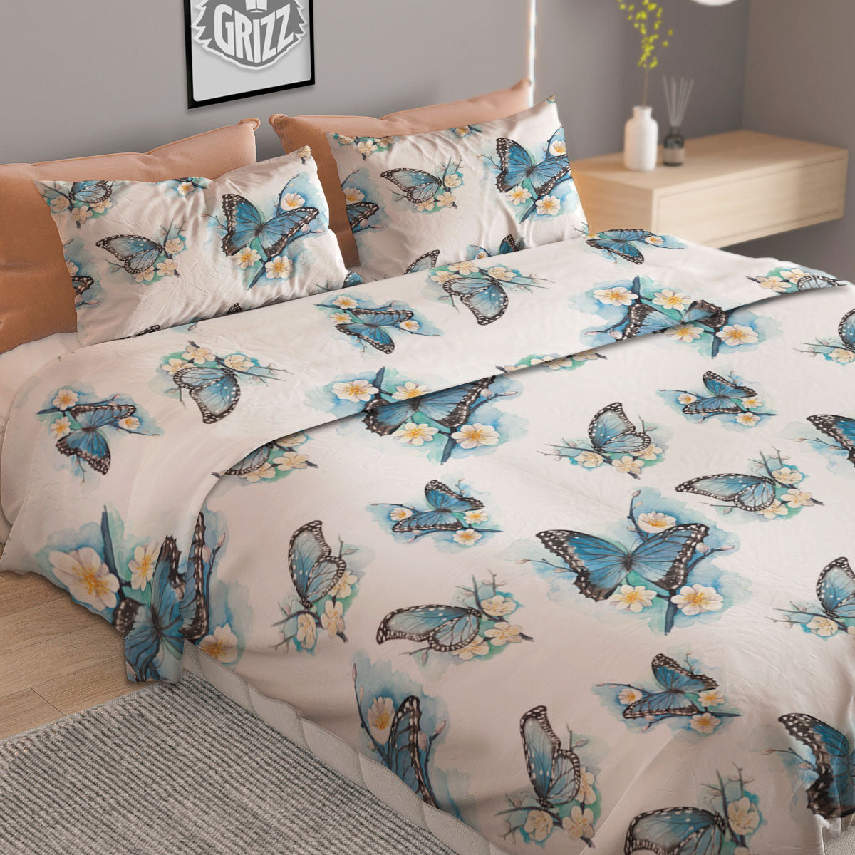 Blue Dark Kaleidoscope Print Duvet Cover Bedding Set