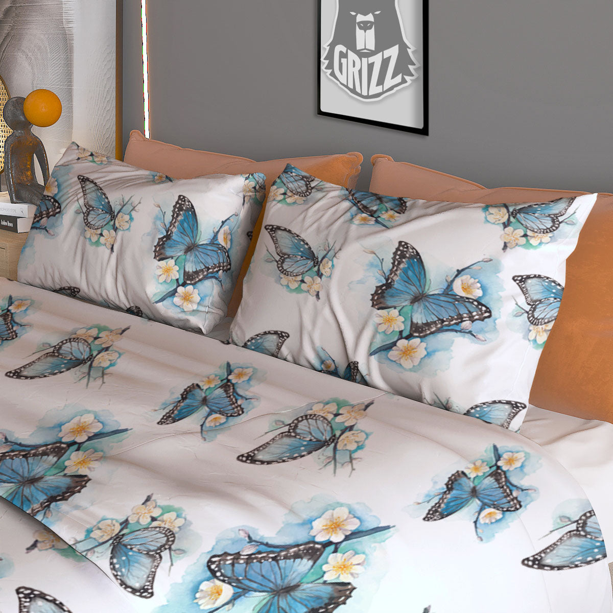 Blue Dark Kaleidoscope Print Duvet Cover Bedding Set