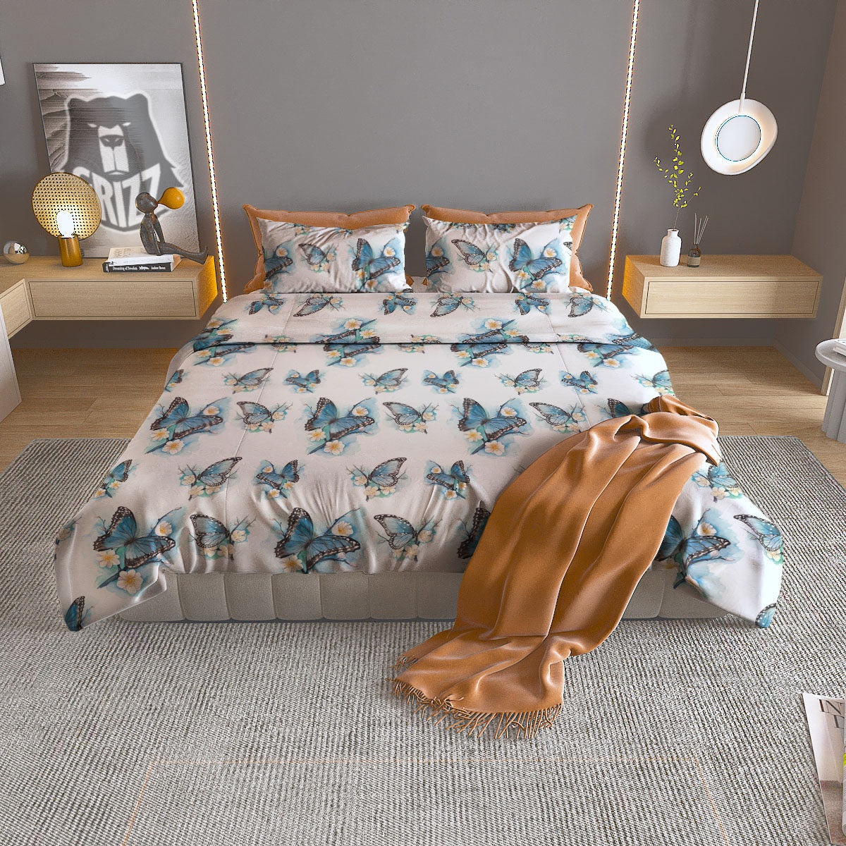 Blue Dark Kaleidoscope Print Duvet Cover Bedding Set