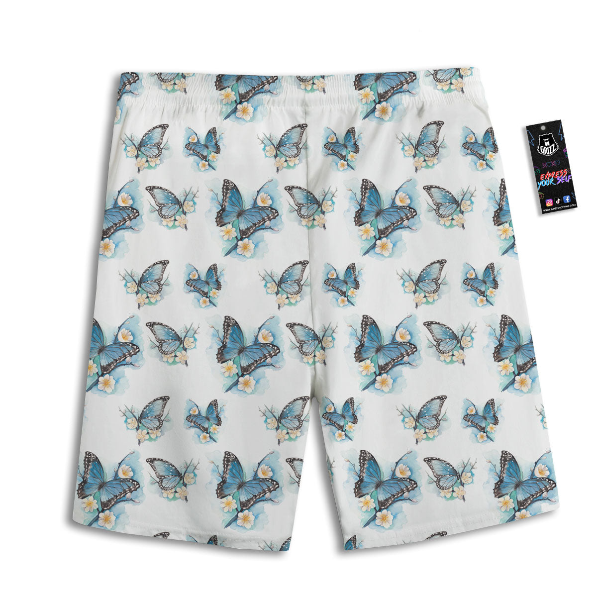 Blue Butterfly Blossom Print Pattern Men's Athletic Shorts