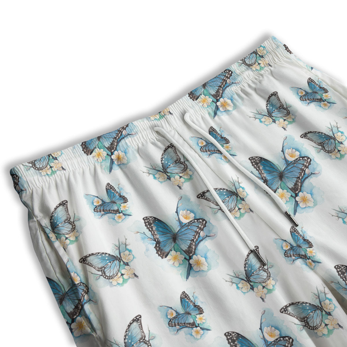 Blue Butterfly Blossom Print Pattern Men's Athletic Shorts