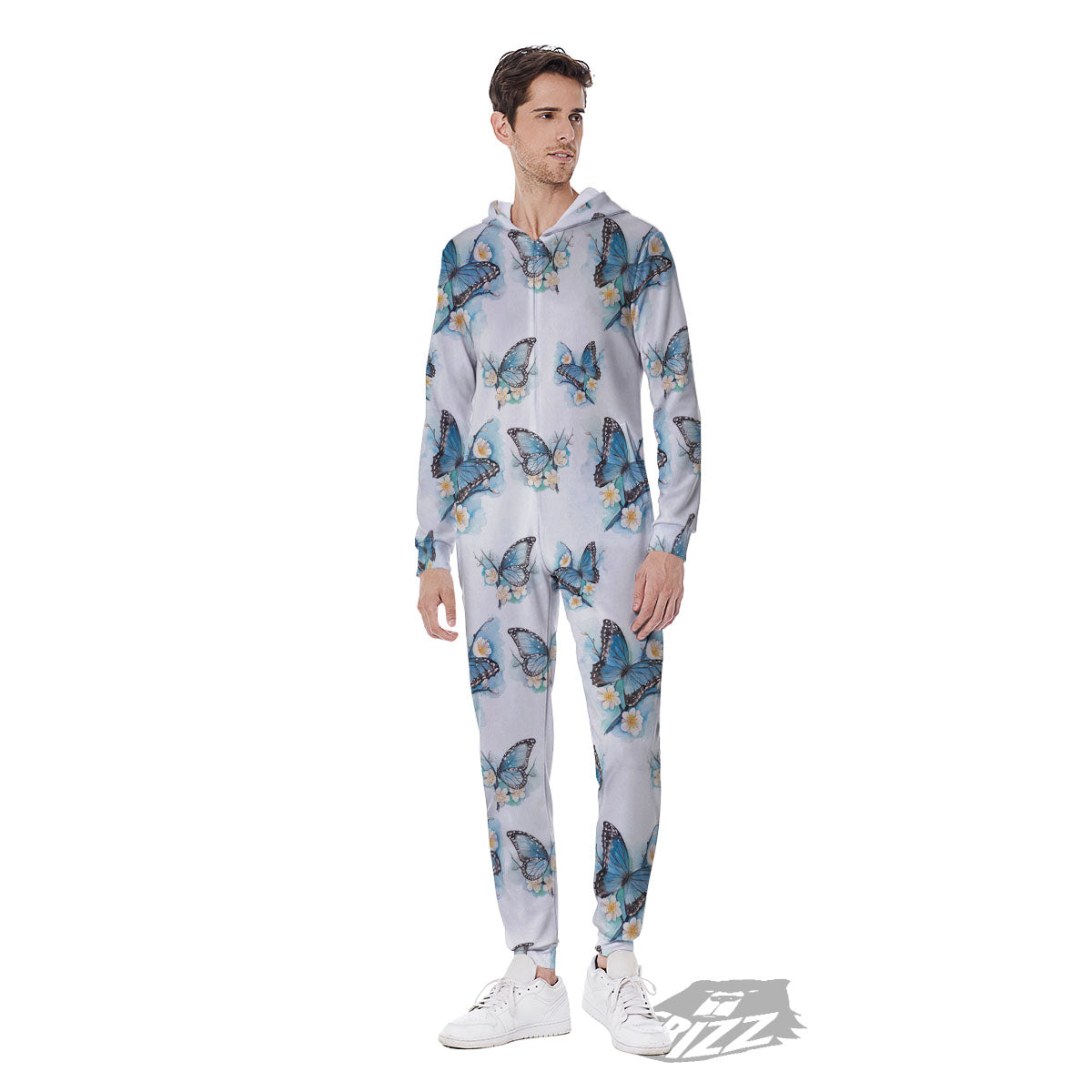 Blue Butterfly Blossom Print Pattern Men's Jumpsuit-grizzshop