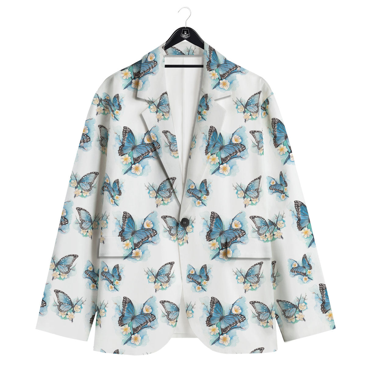 Blue Butterfly Blossom Print Pattern Men's Sport Coat-grizzshop