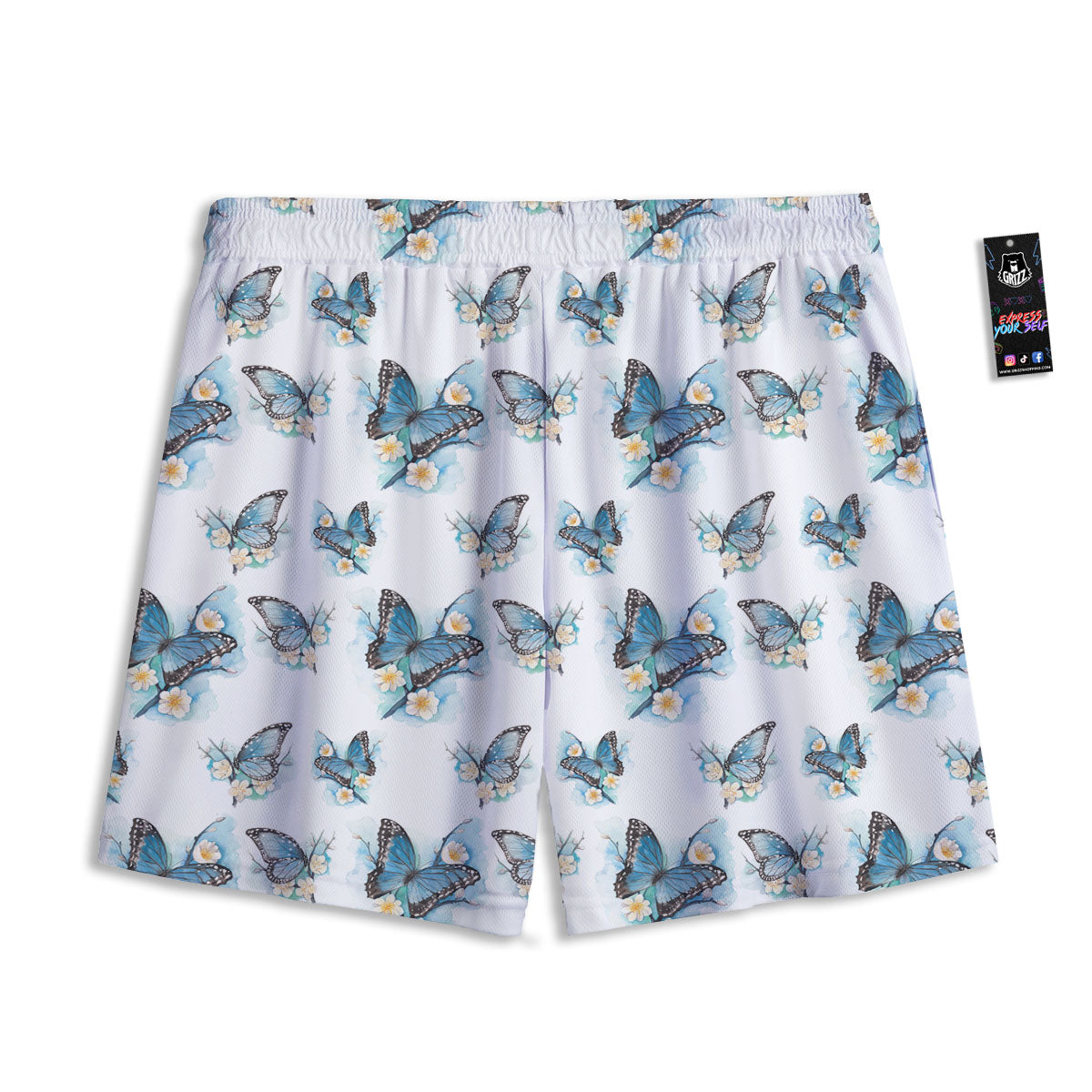 Blue Dark Kaleidoscope Print Mesh Shorts