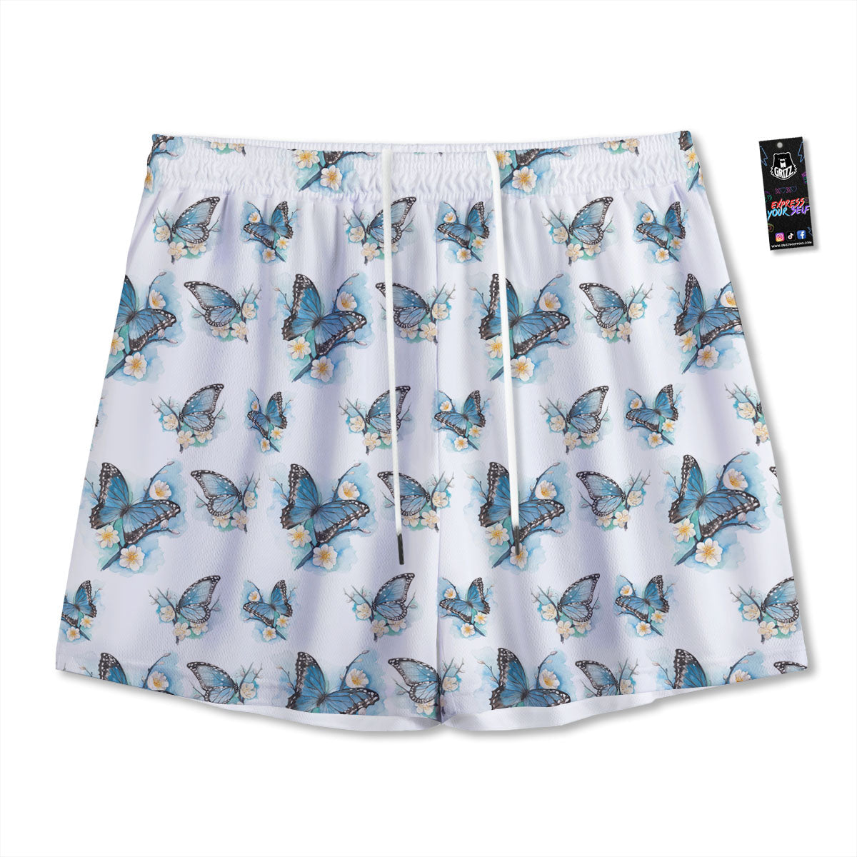 Blue Dark Kaleidoscope Print Mesh Shorts