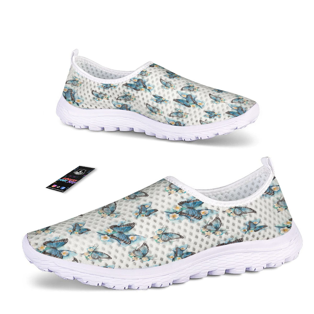 Blue Butterfly Blossom Print Pattern Nurse Shoes-grizzshop