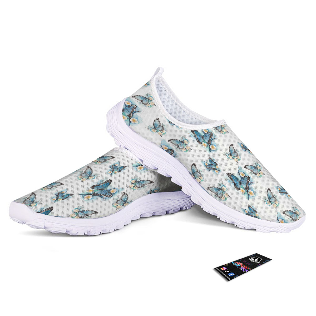 Blue Butterfly Blossom Print Pattern Nurse Shoes-grizzshop