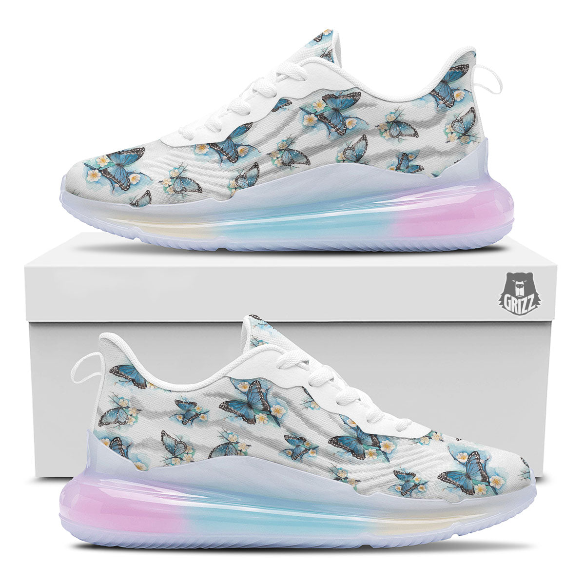 Blue Butterfly Blossom Print Pattern Running Sneakers-grizzshop